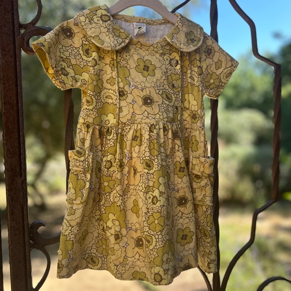 kate quinn Other - 🌼 Peter Pan Apron Dress | Golden Mid-Century Floral | 18–24m 🌼